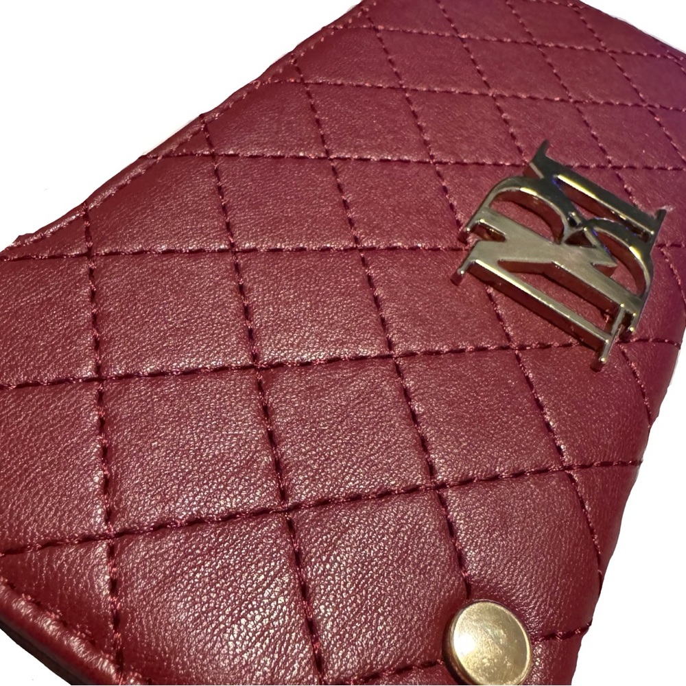 Badgley Mischka Red Quilted Wallet with Gold Logo - Picture 4 of 6